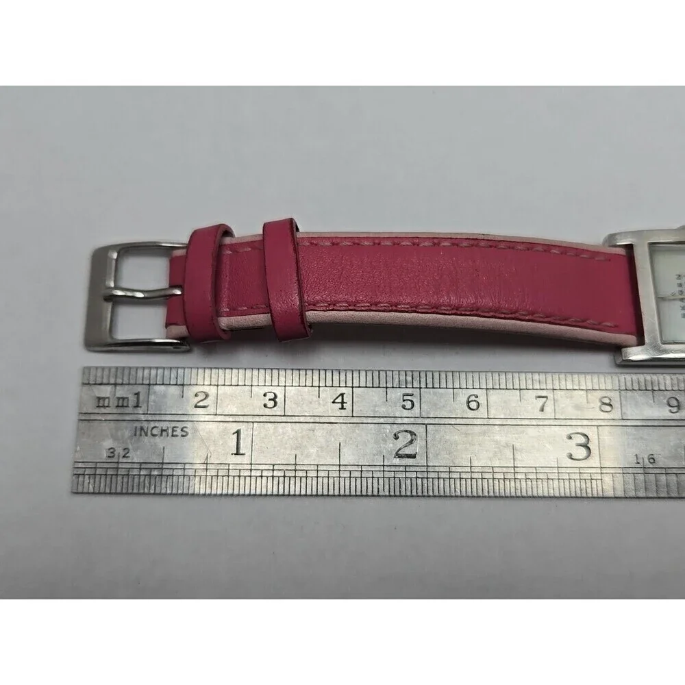 Skagen 528SSLP Women Square Watch Pearl Pink Leather Stainless Steel New Battery